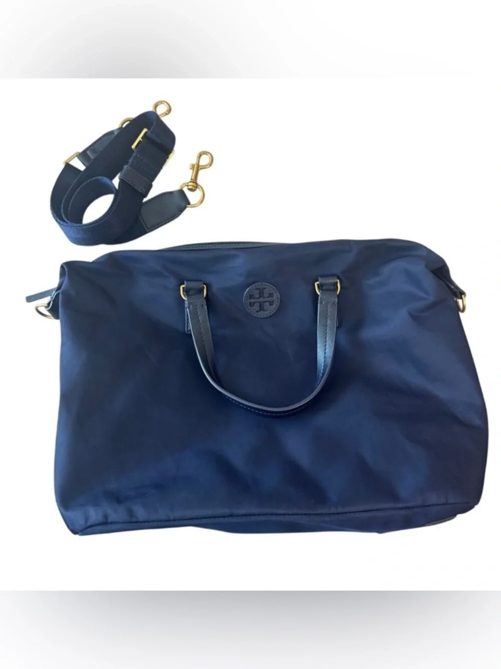 Tory Burch Small‎ Ella Nylon Tote Navy Crossbody Zip Bag